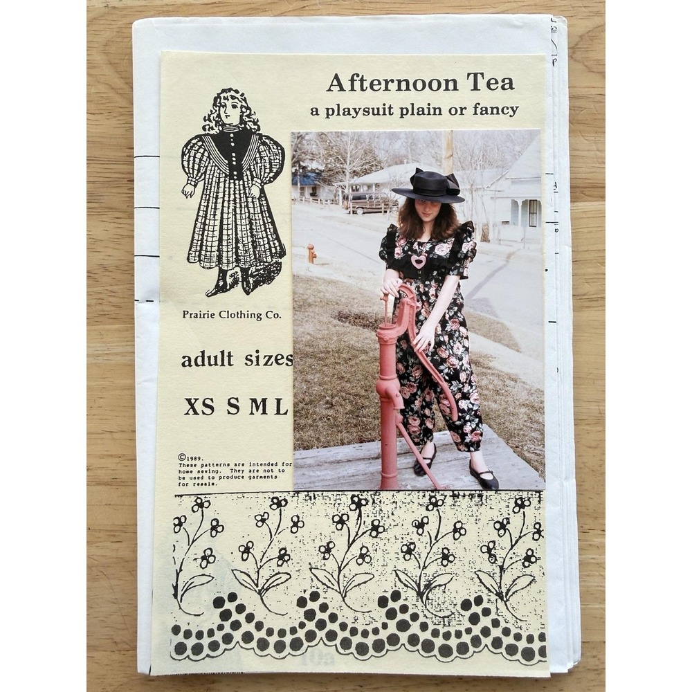 Afternoon Tea PLAYSUIT w Puff Sleeves ADULT Sz XS-L UNCUT Prairie Clothing Co.
